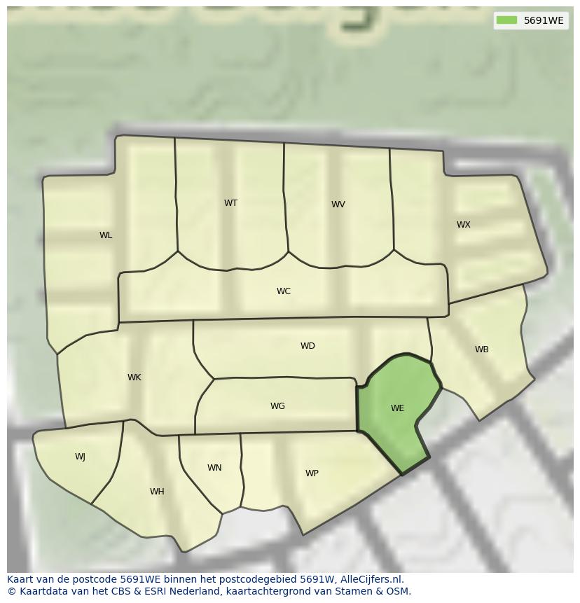 Afbeelding van het postcodegebied 5691 WE op de kaart.