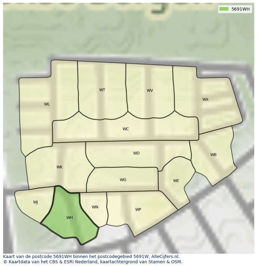 Afbeelding van het postcodegebied 5691 WH op de kaart.