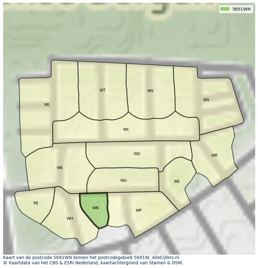 Afbeelding van het postcodegebied 5691 WN op de kaart.