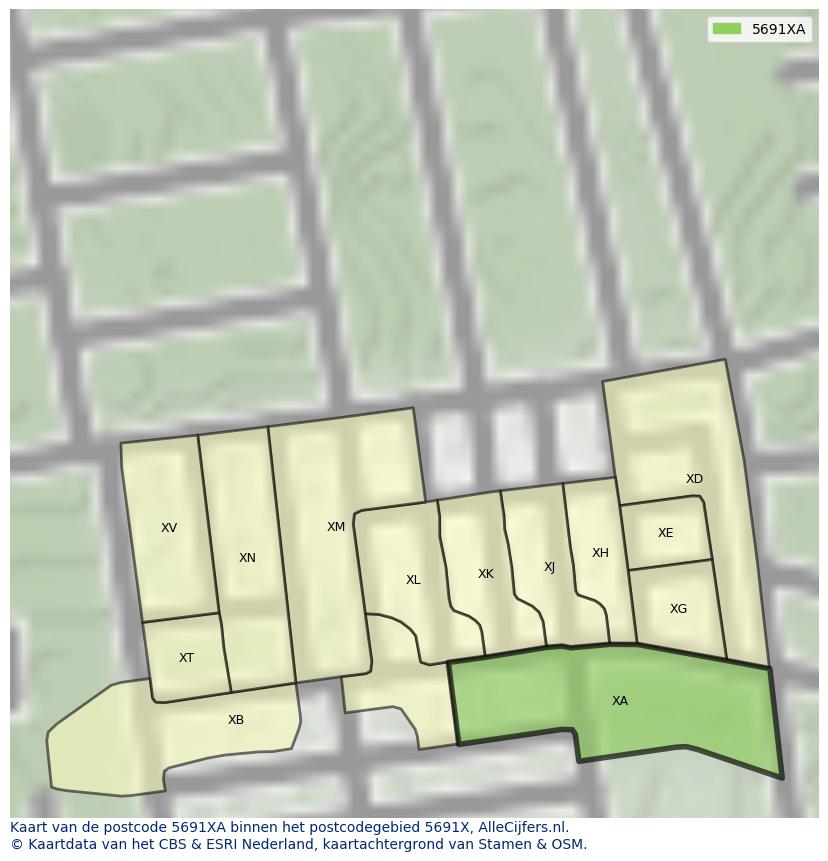 Afbeelding van het postcodegebied 5691 XA op de kaart.