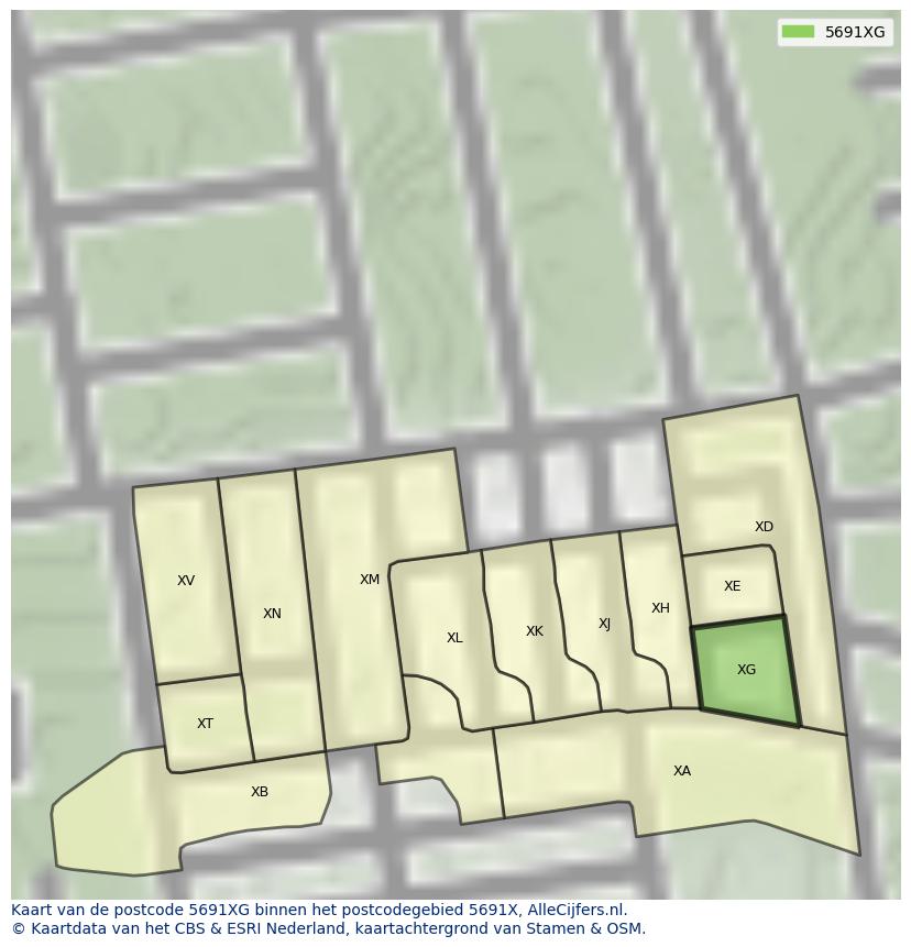 Afbeelding van het postcodegebied 5691 XG op de kaart.