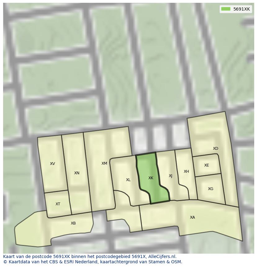 Afbeelding van het postcodegebied 5691 XK op de kaart.