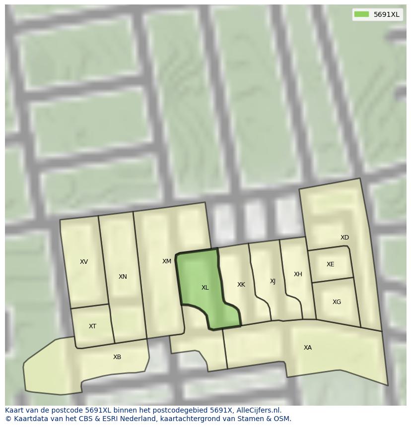 Afbeelding van het postcodegebied 5691 XL op de kaart.