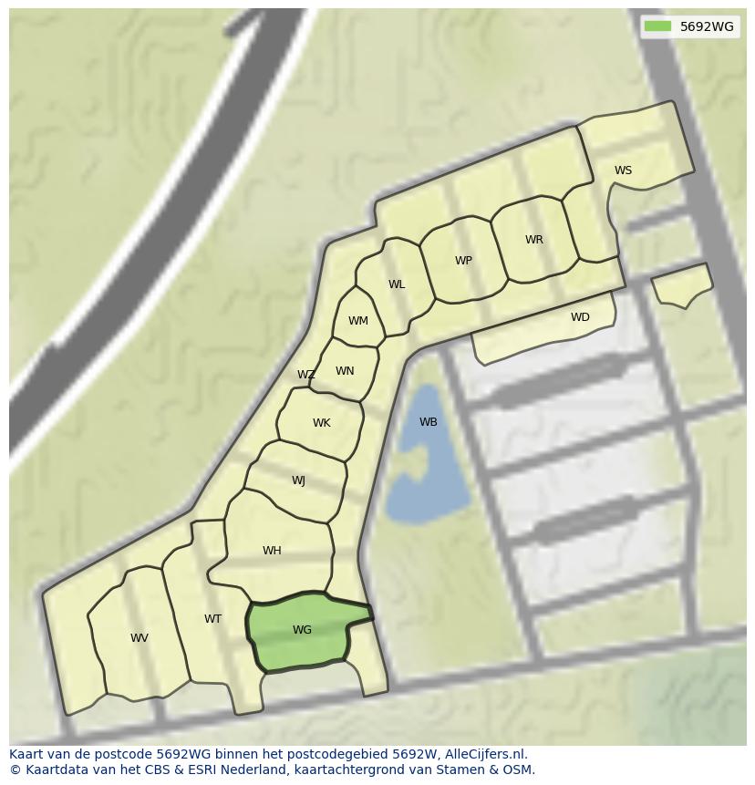 Afbeelding van het postcodegebied 5692 WG op de kaart.