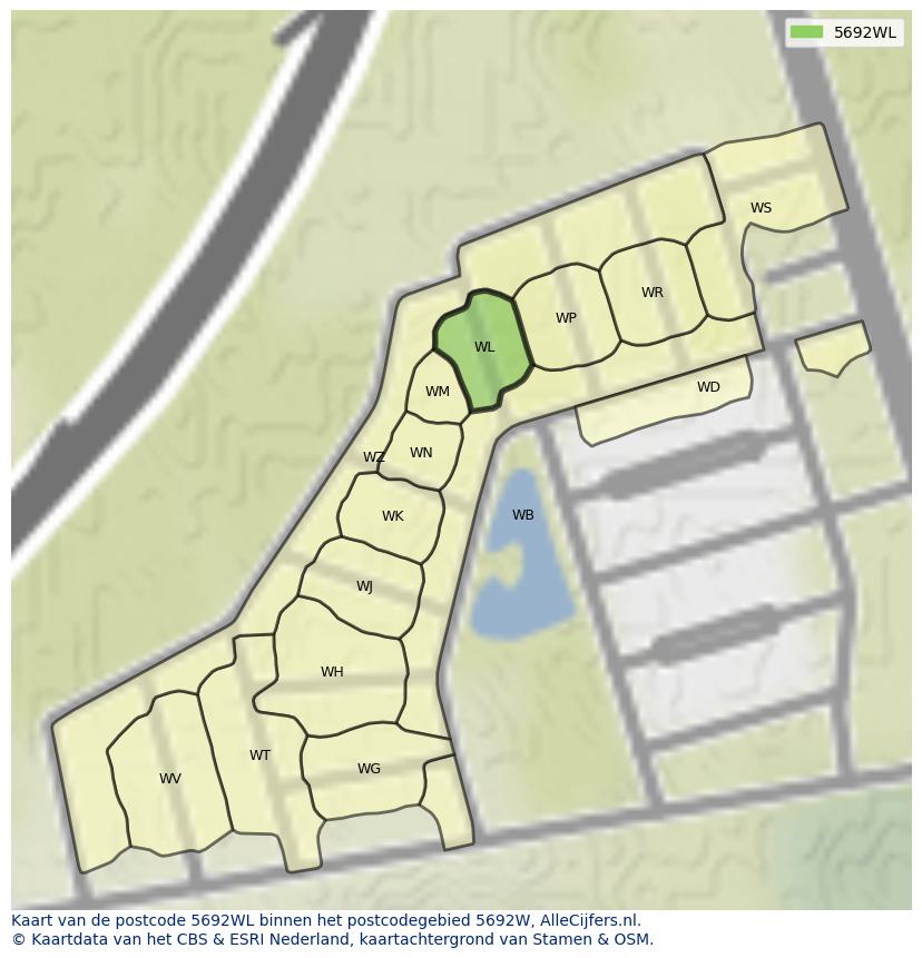 Afbeelding van het postcodegebied 5692 WL op de kaart.