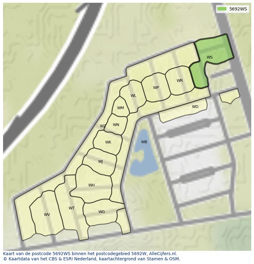 Afbeelding van het postcodegebied 5692 WS op de kaart.