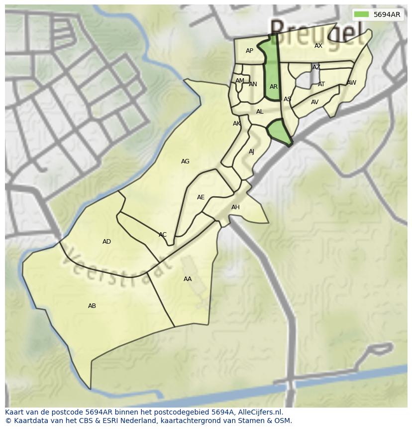 Afbeelding van het postcodegebied 5694 AR op de kaart.