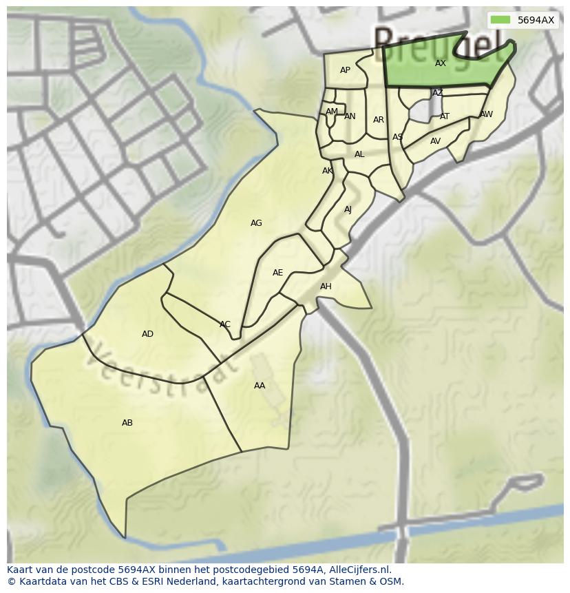 Afbeelding van het postcodegebied 5694 AX op de kaart.