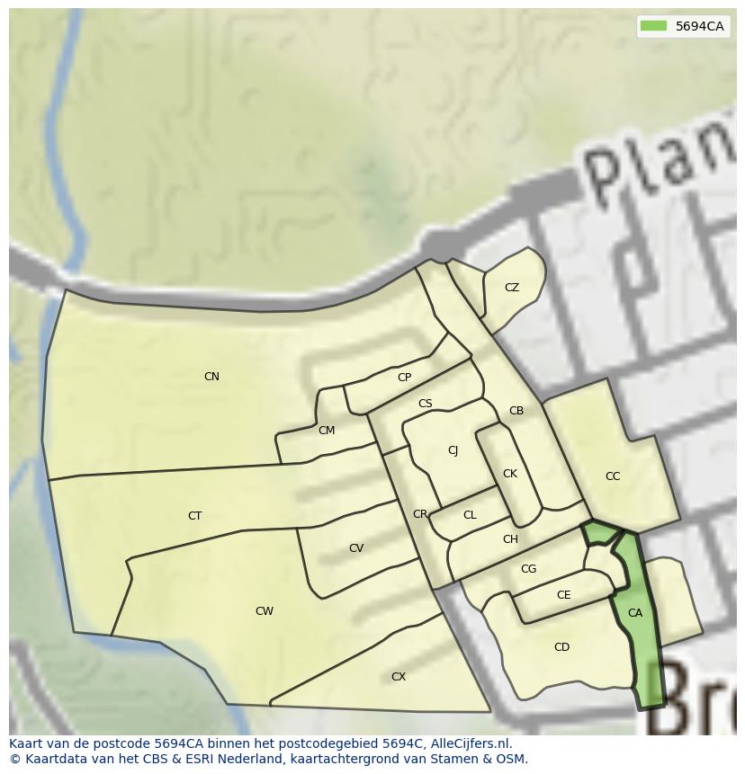 Afbeelding van het postcodegebied 5694 CA op de kaart.