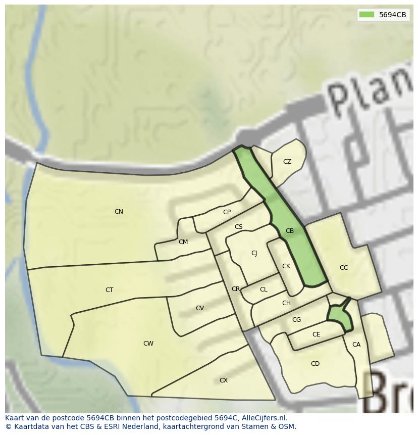 Afbeelding van het postcodegebied 5694 CB op de kaart.