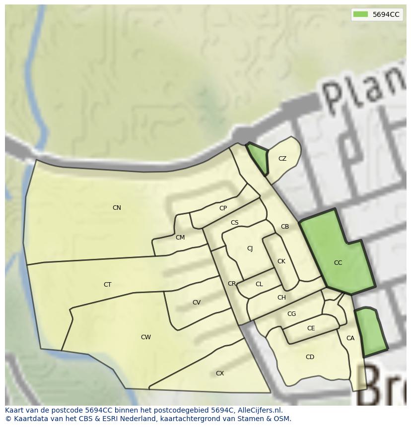 Afbeelding van het postcodegebied 5694 CC op de kaart.