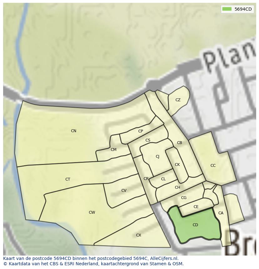 Afbeelding van het postcodegebied 5694 CD op de kaart.