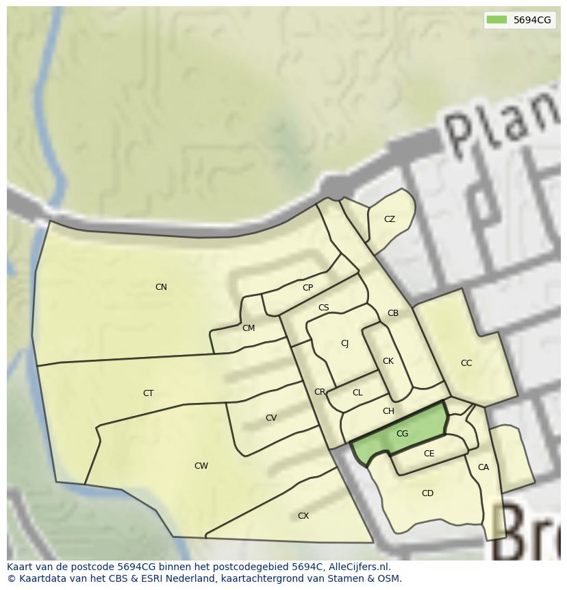 Afbeelding van het postcodegebied 5694 CG op de kaart.