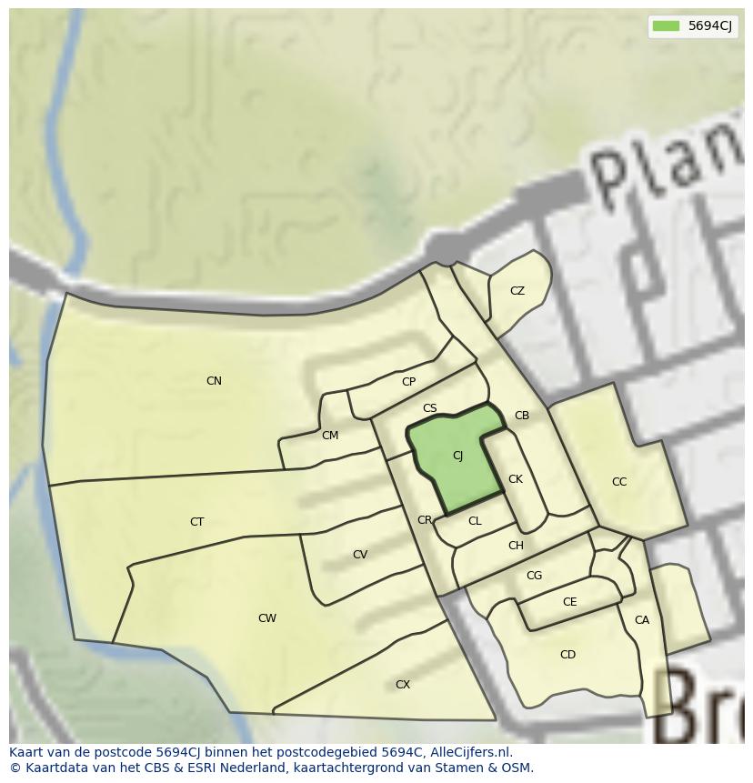 Afbeelding van het postcodegebied 5694 CJ op de kaart.