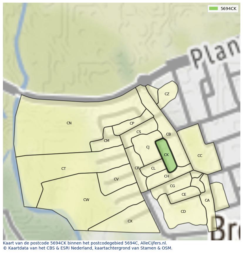 Afbeelding van het postcodegebied 5694 CK op de kaart.