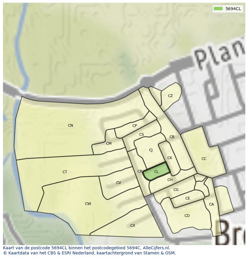 Afbeelding van het postcodegebied 5694 CL op de kaart.