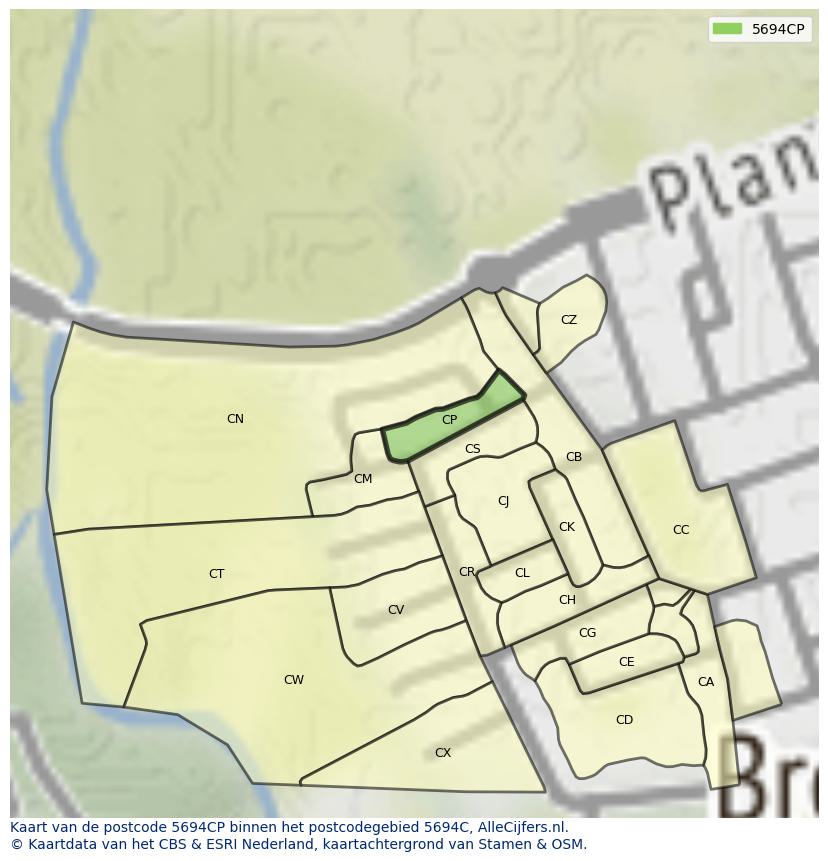 Afbeelding van het postcodegebied 5694 CP op de kaart.