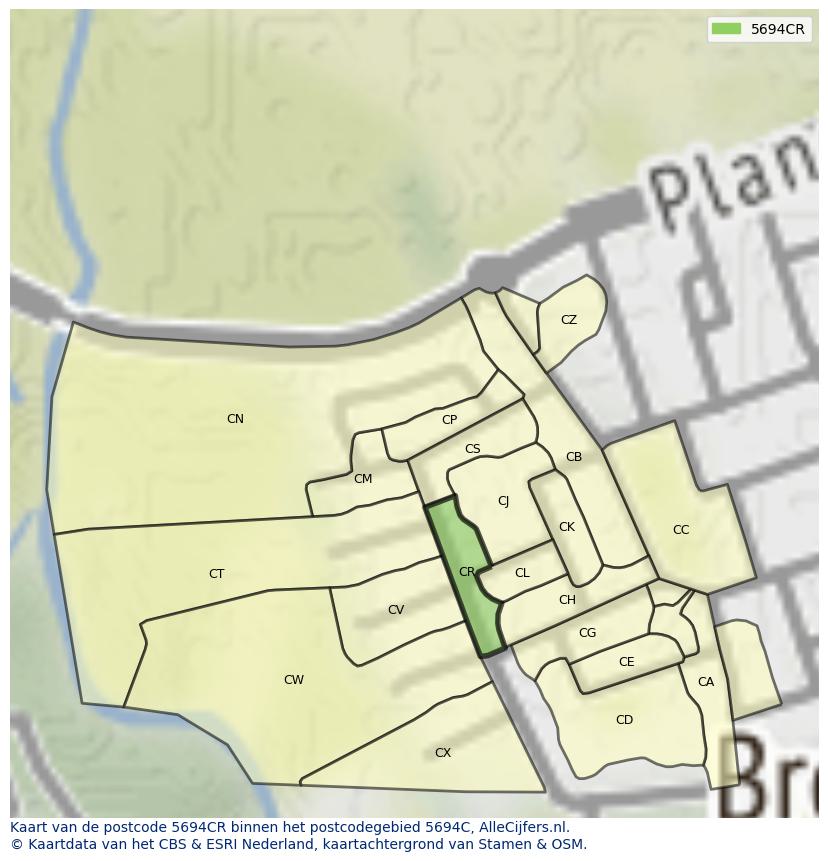 Afbeelding van het postcodegebied 5694 CR op de kaart.