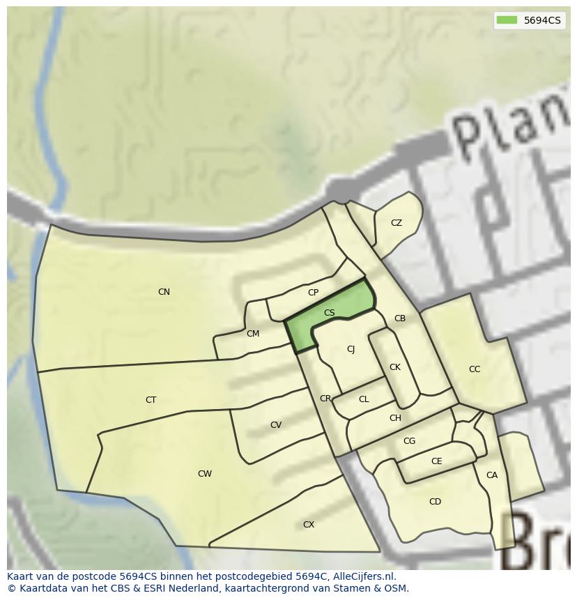 Afbeelding van het postcodegebied 5694 CS op de kaart.