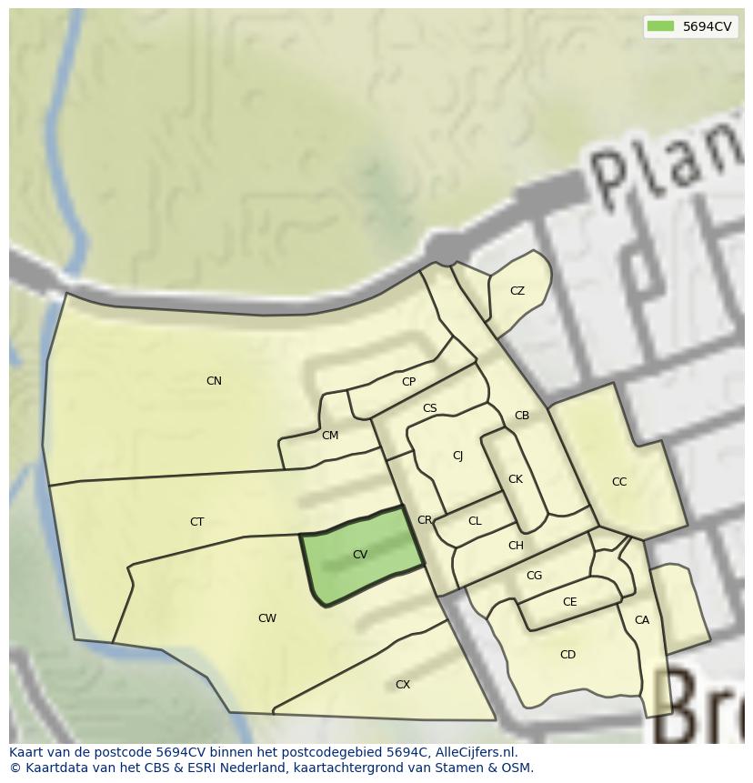 Afbeelding van het postcodegebied 5694 CV op de kaart.
