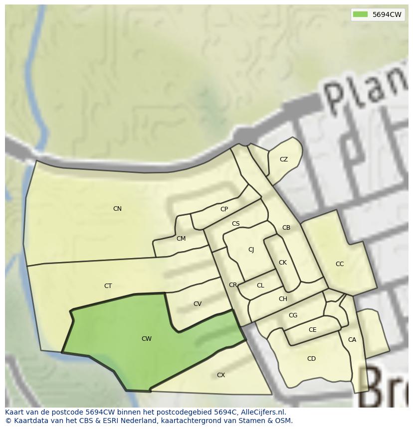Afbeelding van het postcodegebied 5694 CW op de kaart.