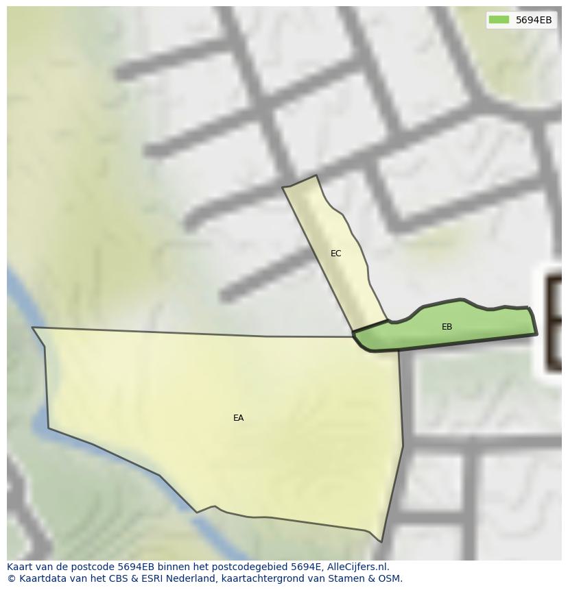 Afbeelding van het postcodegebied 5694 EB op de kaart.