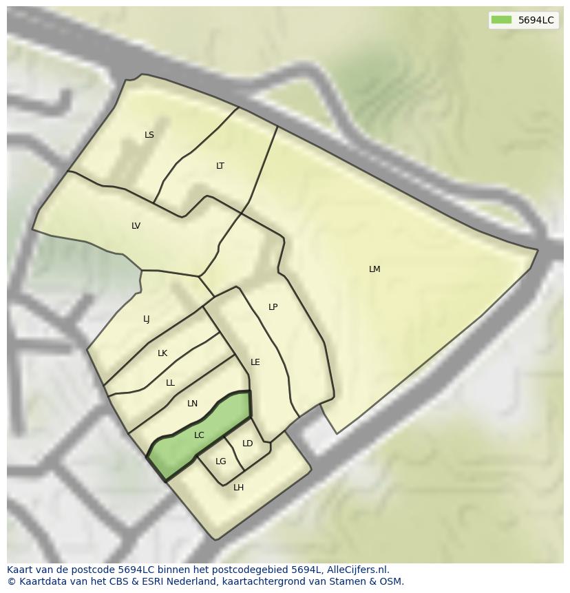 Afbeelding van het postcodegebied 5694 LC op de kaart.