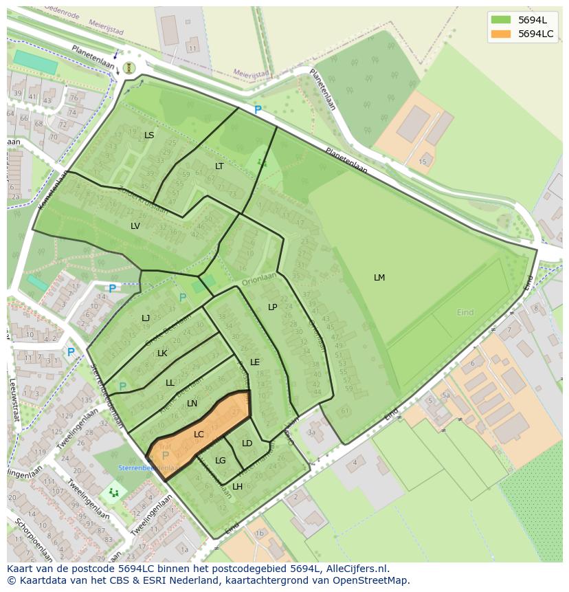 Afbeelding van het postcodegebied 5694 LC op de kaart.