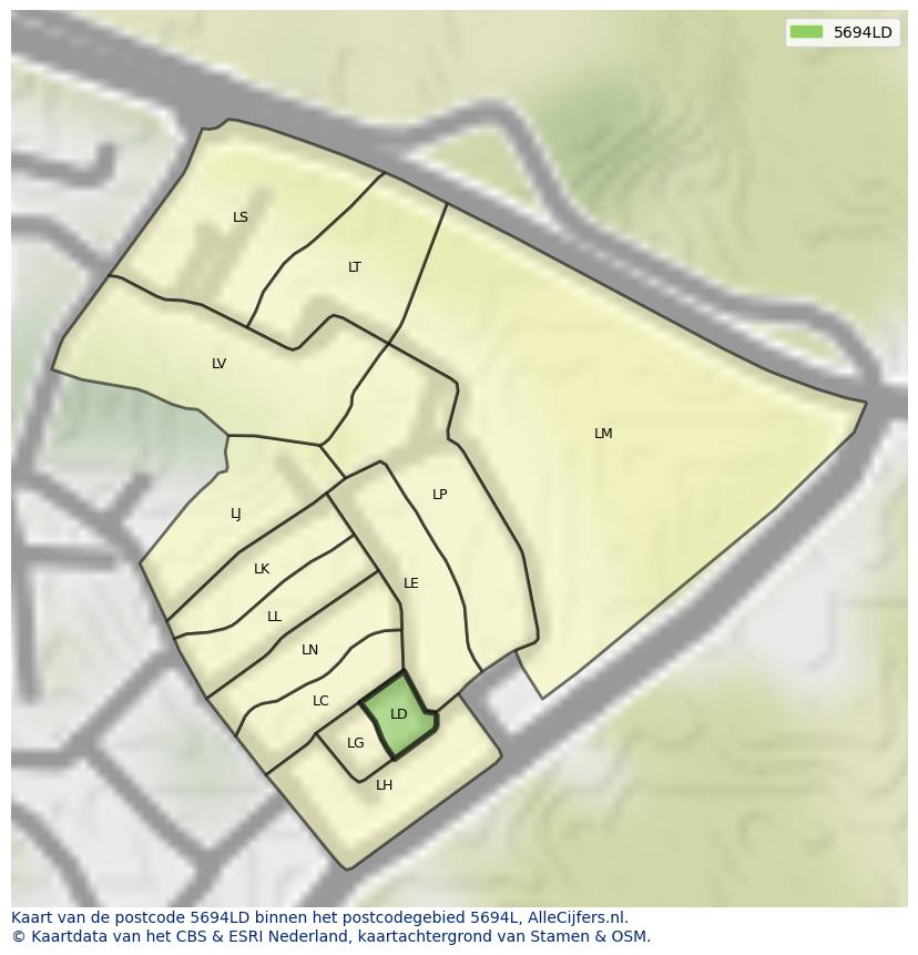 Afbeelding van het postcodegebied 5694 LD op de kaart.