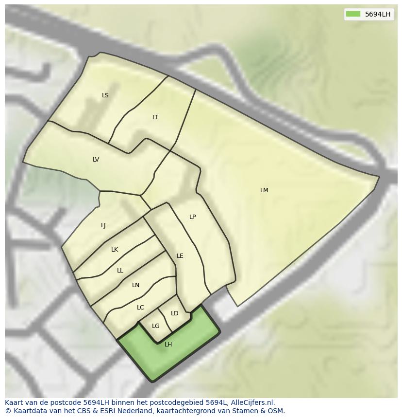 Afbeelding van het postcodegebied 5694 LH op de kaart.
