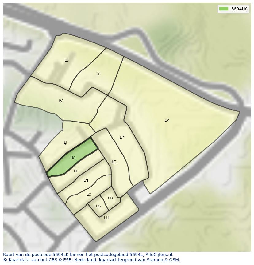 Afbeelding van het postcodegebied 5694 LK op de kaart.