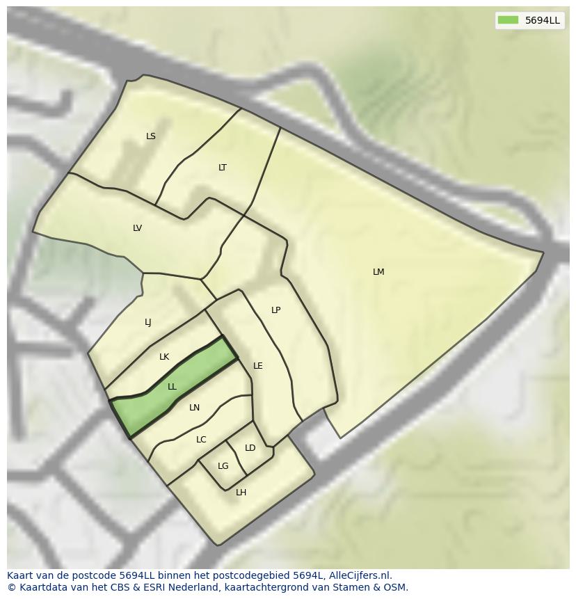 Afbeelding van het postcodegebied 5694 LL op de kaart.