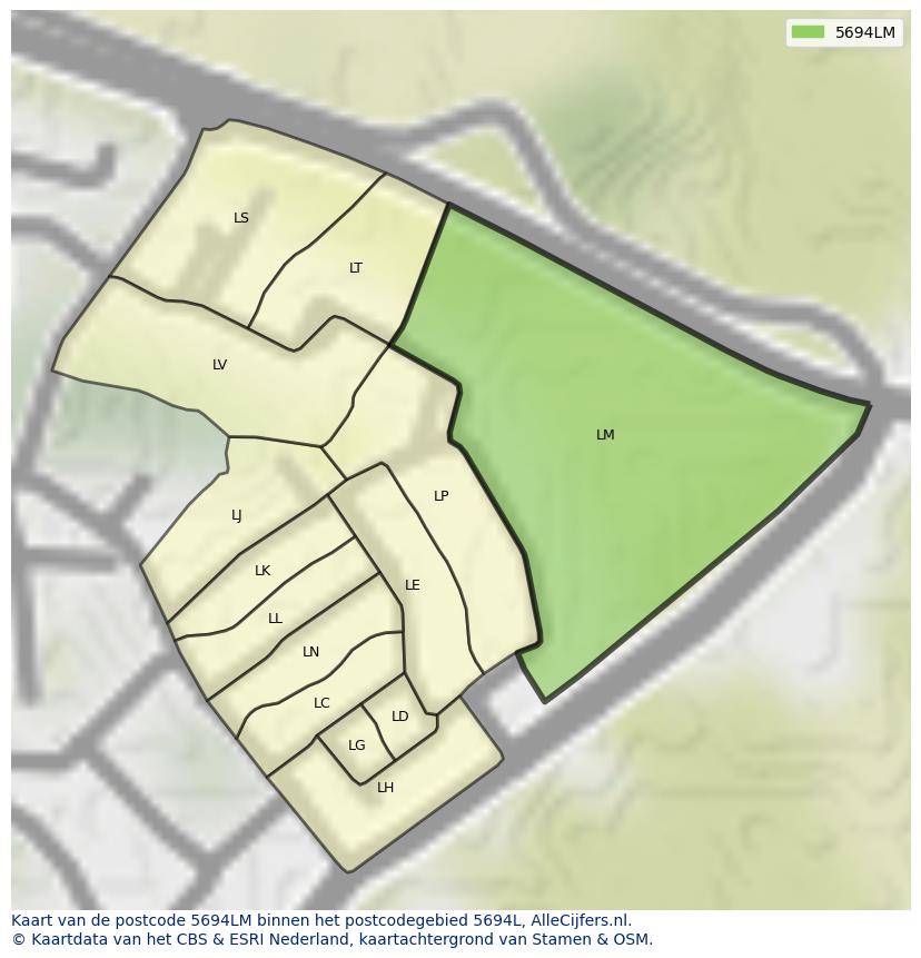 Afbeelding van het postcodegebied 5694 LM op de kaart.