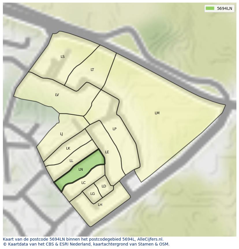 Afbeelding van het postcodegebied 5694 LN op de kaart.