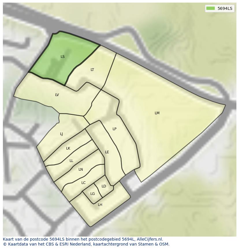 Afbeelding van het postcodegebied 5694 LS op de kaart.