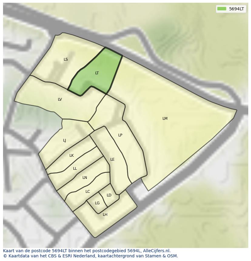 Afbeelding van het postcodegebied 5694 LT op de kaart.