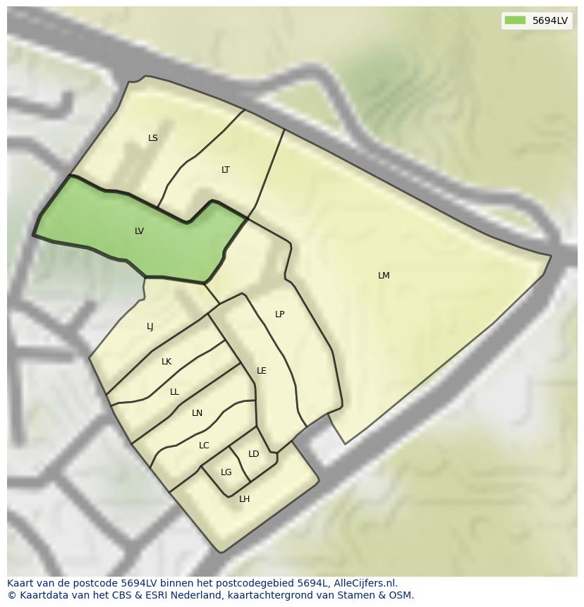 Afbeelding van het postcodegebied 5694 LV op de kaart.