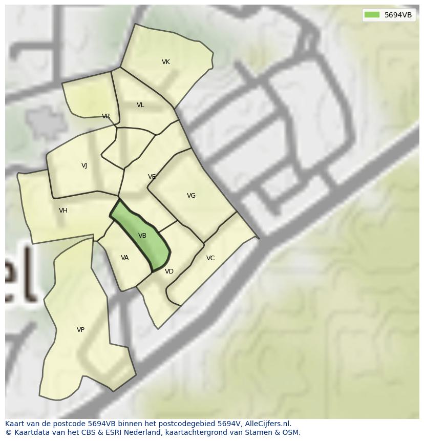 Afbeelding van het postcodegebied 5694 VB op de kaart.