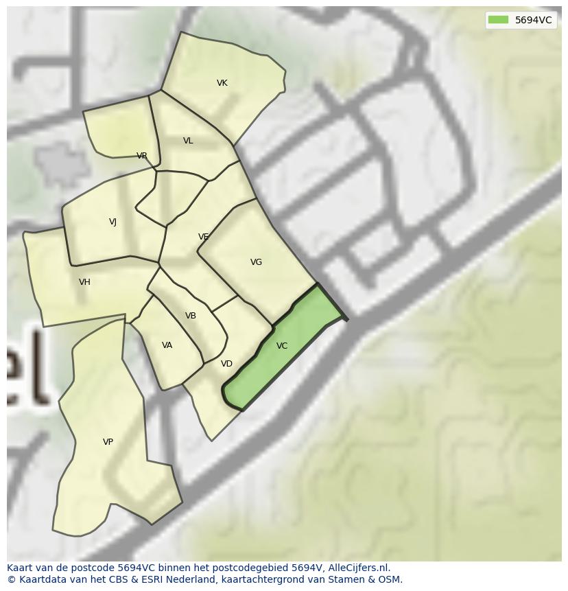 Afbeelding van het postcodegebied 5694 VC op de kaart.
