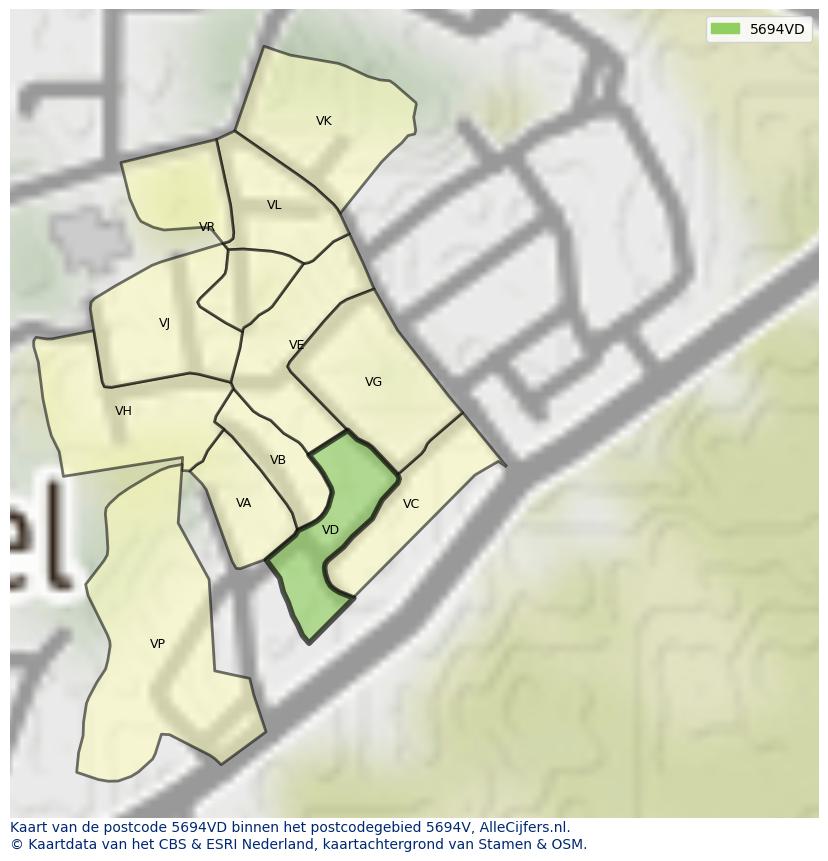 Afbeelding van het postcodegebied 5694 VD op de kaart.