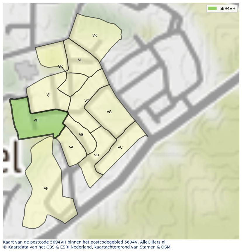 Afbeelding van het postcodegebied 5694 VH op de kaart.