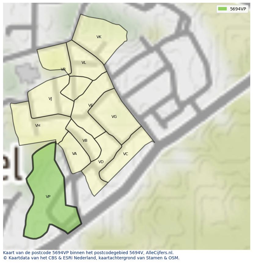 Afbeelding van het postcodegebied 5694 VP op de kaart.