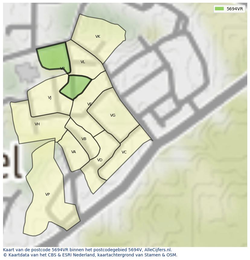 Afbeelding van het postcodegebied 5694 VR op de kaart.