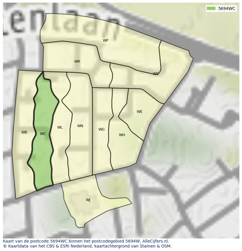 Afbeelding van het postcodegebied 5694 WC op de kaart.