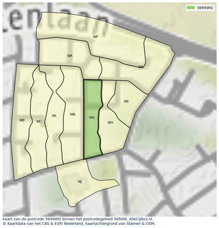 Afbeelding van het postcodegebied 5694 WG op de kaart.