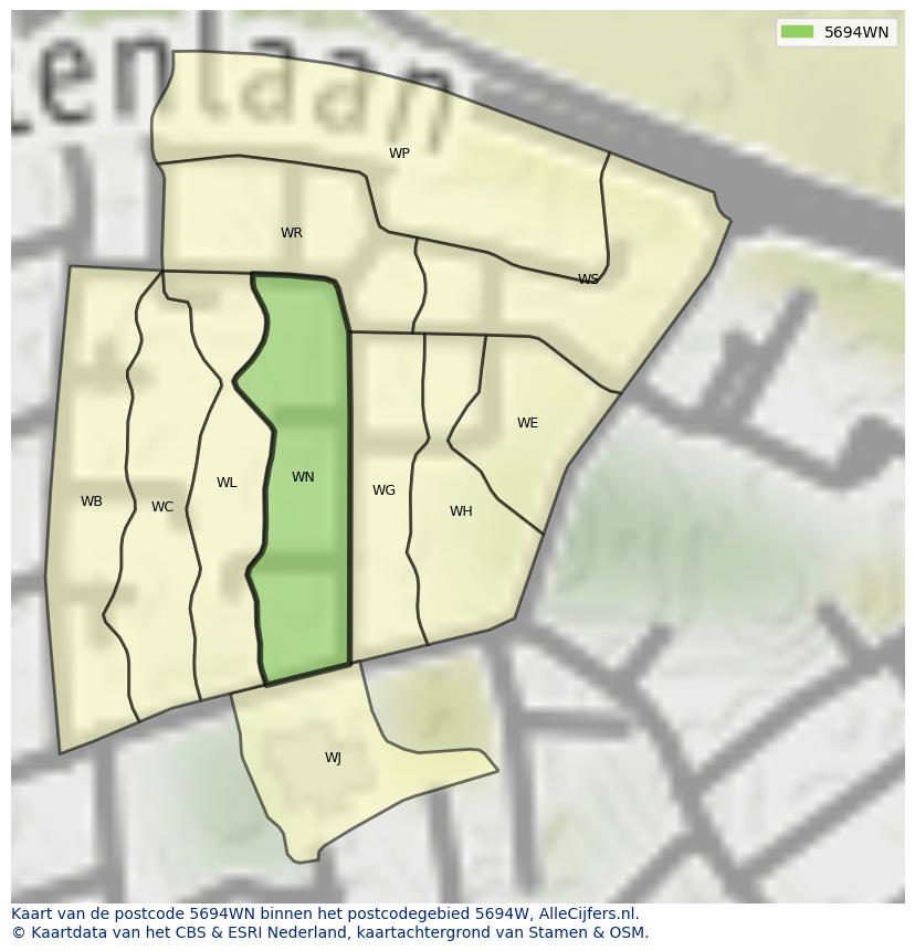 Afbeelding van het postcodegebied 5694 WN op de kaart.