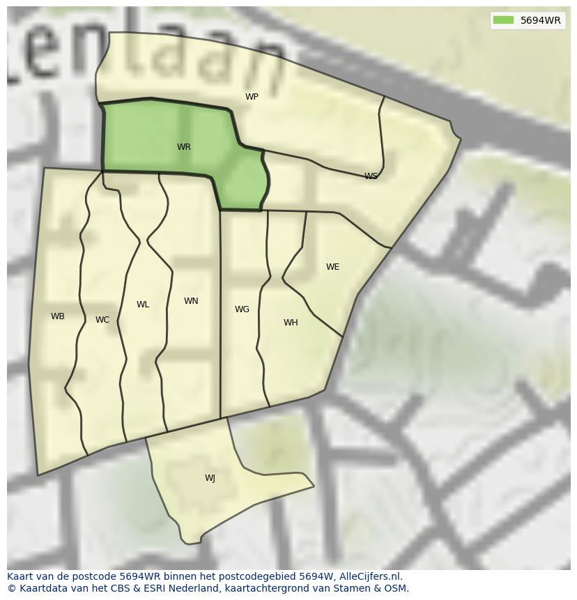 Afbeelding van het postcodegebied 5694 WR op de kaart.