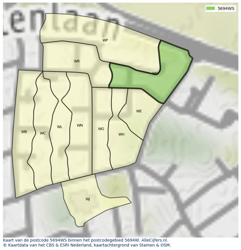 Afbeelding van het postcodegebied 5694 WS op de kaart.