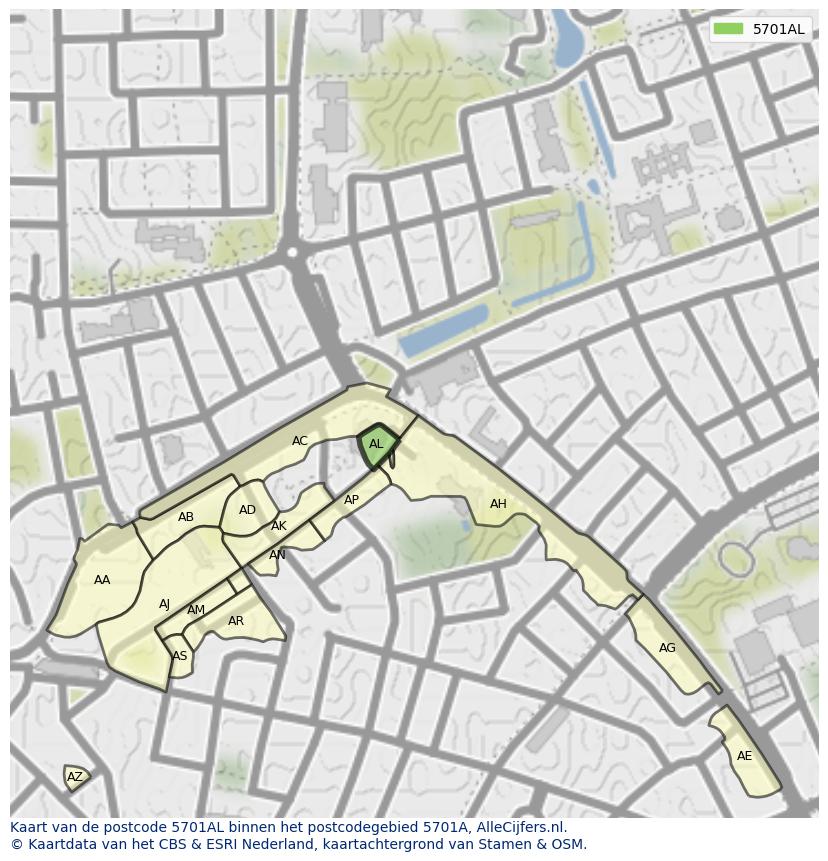 Afbeelding van het postcodegebied 5701 AL op de kaart.
