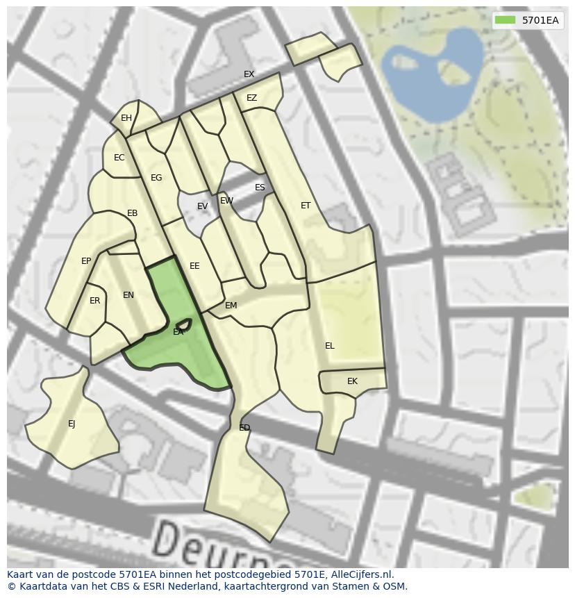 Afbeelding van het postcodegebied 5701 EA op de kaart.